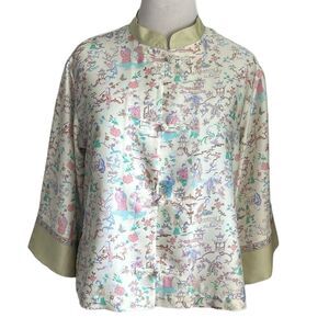 Natori Kimono Asian Motif Pajama Top Mandarin Collar Intimates Long Sleeve Small